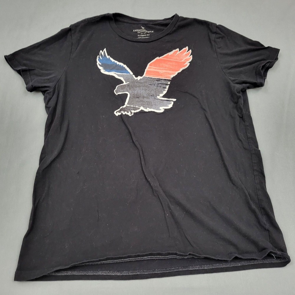 American Eagle Shirt Mens Large Short Sleeve Eagle Classic Fit Crew Neck Black