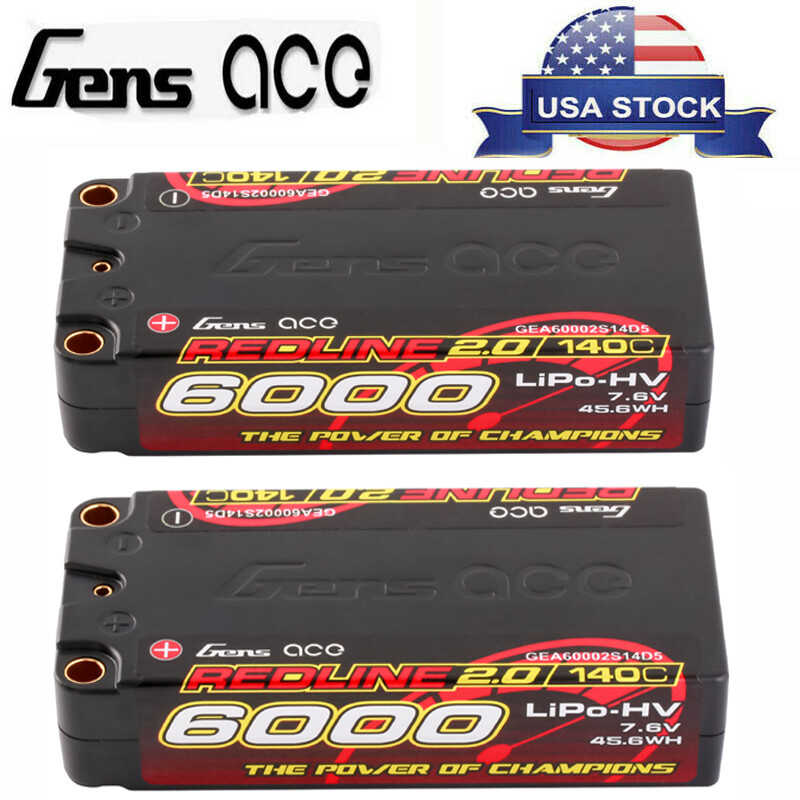 2X Gens Ace 6000mAh 7.6V 140C HV Shorty 2S Lipo Battery HardCase For Racing Car-image