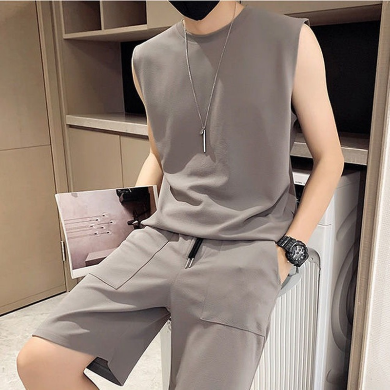 Summer 2Piece Men SetInside Home Wear Clothes Men Breath Cool Shorts Casual Set