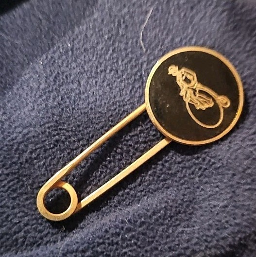 Vintage Gold-toned Safety Pin Brooch Or Kilt Pin Penny Farthing Design