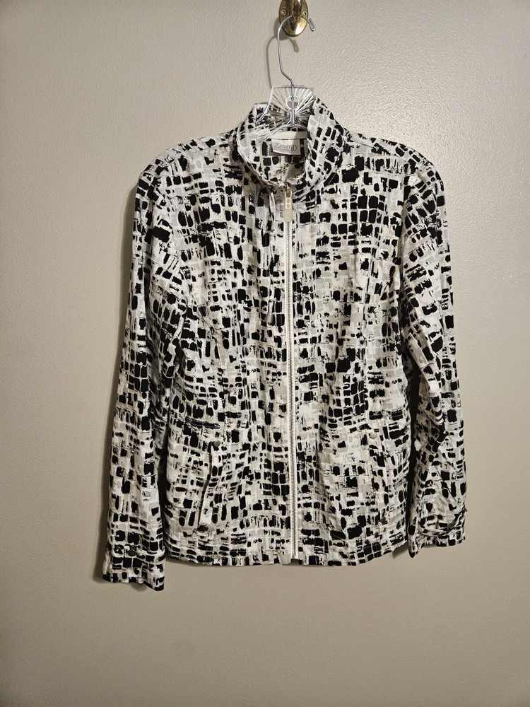 Zenergy by Chico’s Women’s Jacket Black White Silver Full Zip Size 0