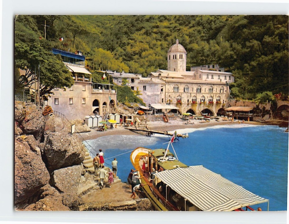 Postcard Beach & Doria Abbey San Fruttuoso Italy