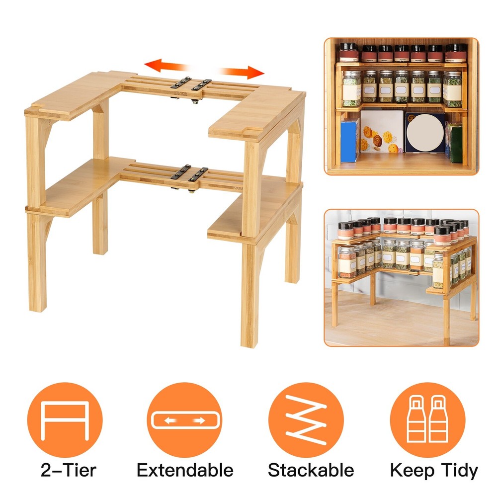 2 Tier Spice Rack Organizer Expandable Shelf Cabinet Seasoning Kitchen Pantry