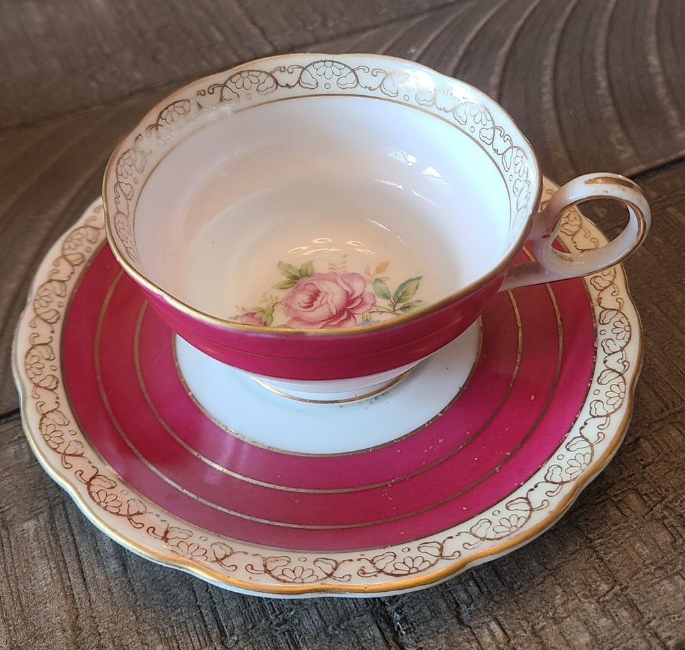 Vintage demitasse teacup and saucer - Occupied Japan (1940's) pink rose