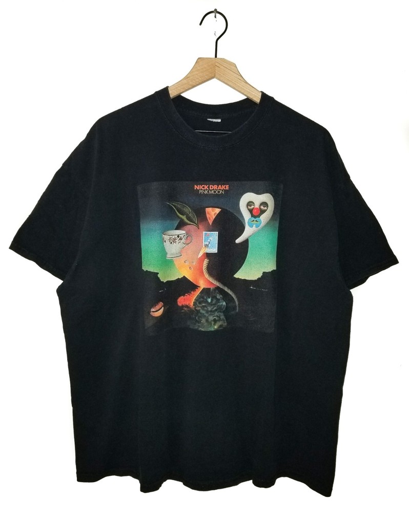 Nick Drake Band T-Shirt PINK MOON Graphic Art Tee Black Cotton Mens 2XL