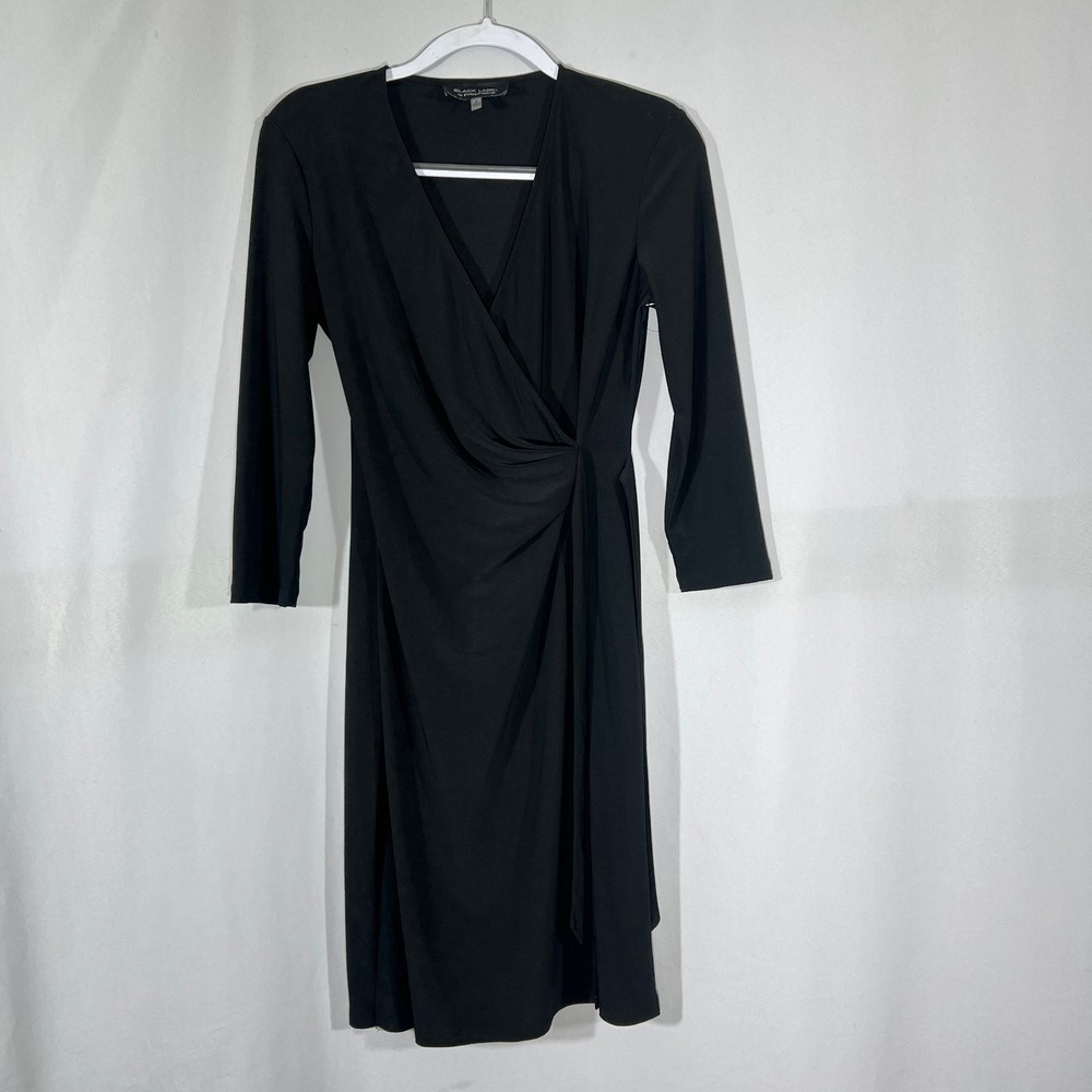 Black Label by Evan Picone black long sleeve dress womens size 6