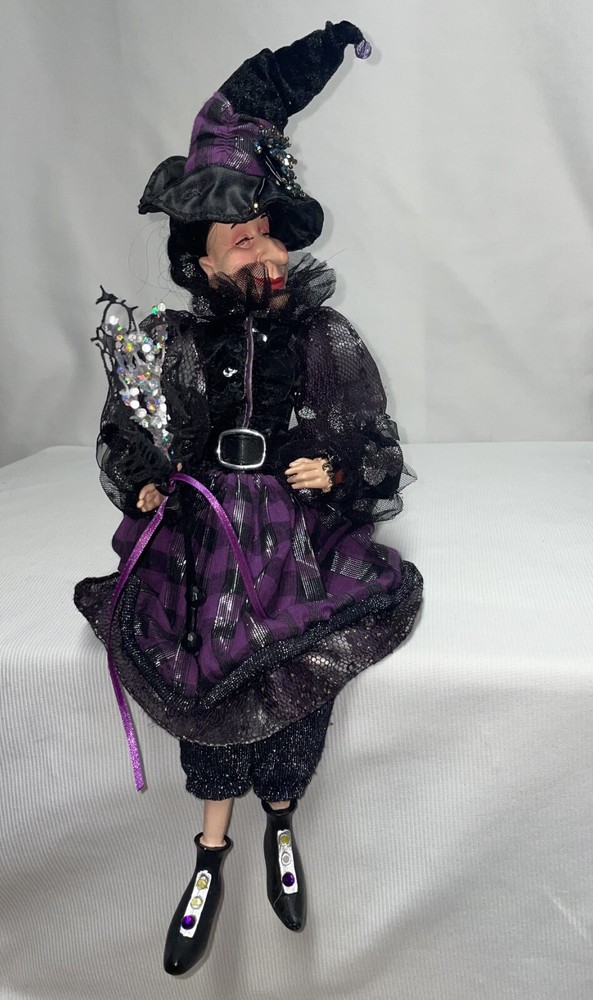 Resin and Fabric Posable Halloween Witch Shelf Sitter 20 Inches Tall