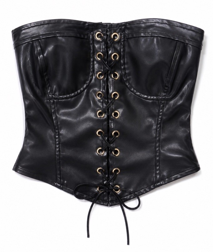 Zara Faux Leather Corset Top Black Lace Up Bustier Going Out Top