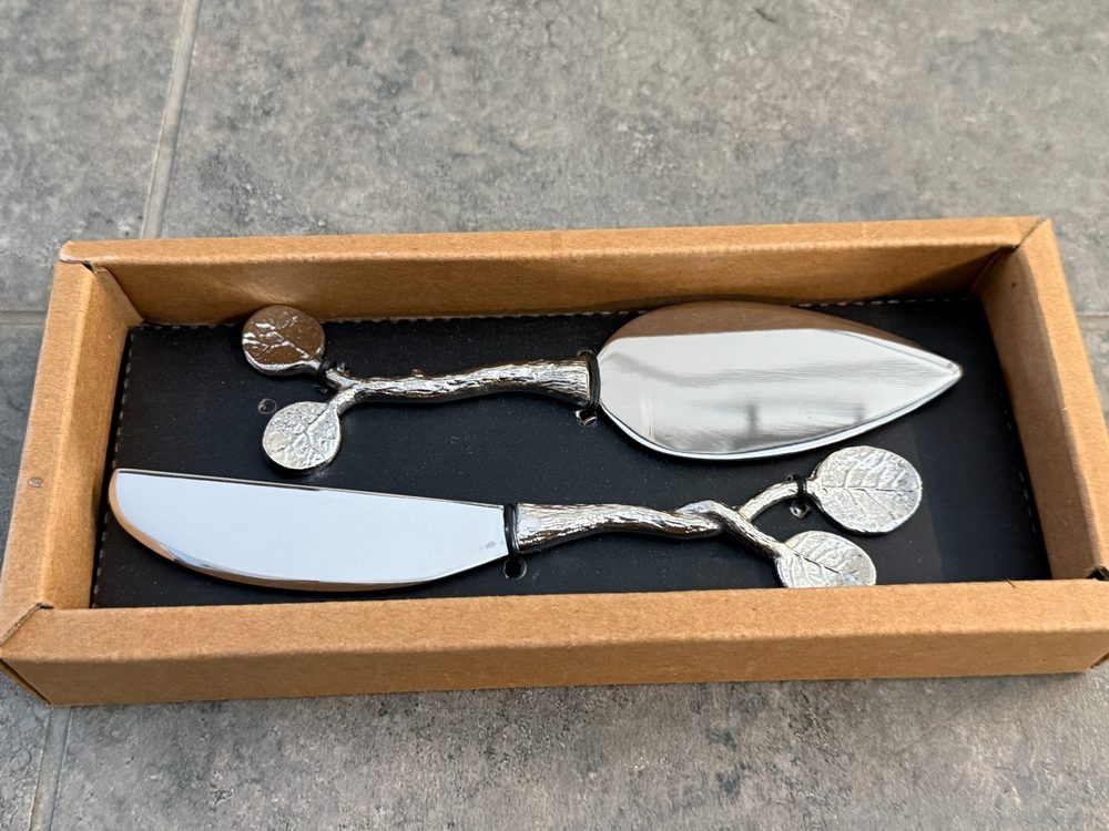 Michael Aram Botanical Leaf Cheese Knife Set, New In Box, Stainless Steel