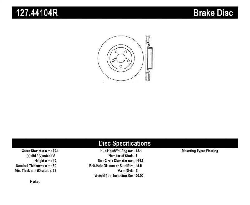 StopTech Fits 5/93-98 Toyota Supra Turbo Right Front Slotted & Drilled Rotor