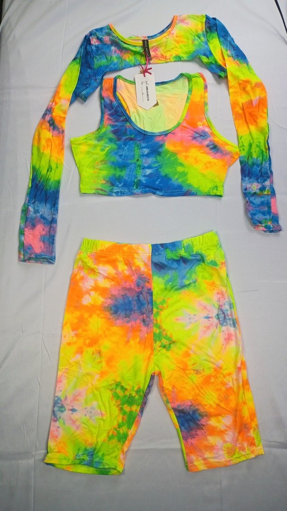 Women's Multicolor Tie Dye 3 Piece Outfit Set Size Junior Med