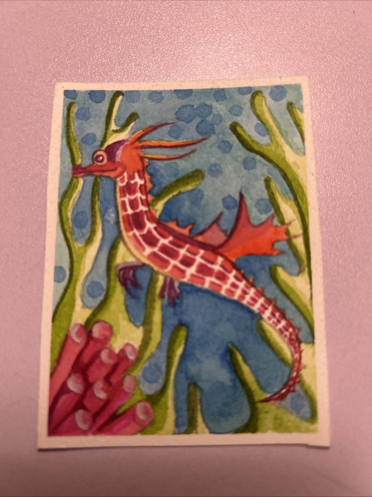 ACEO Original Painting Sea Dragon Fantasy Art Artist Elizabeth Winegar Free Ship