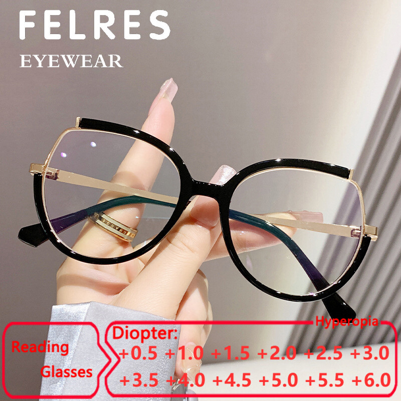 New Cat Eye Anti Blue Light Reading Glasses Women Clear Lens Presbyopic Glasses