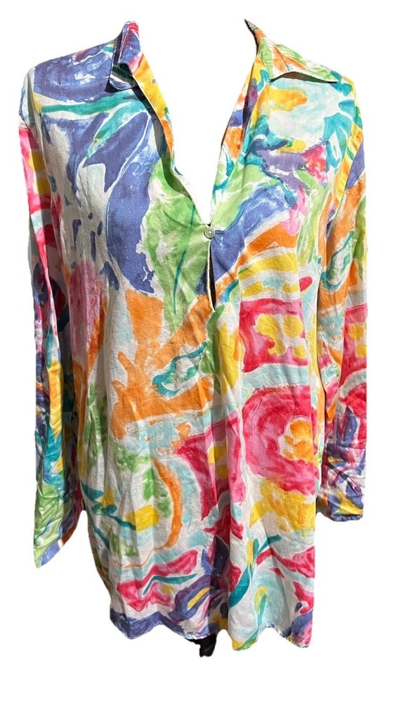 Lauren Ralph Lauren Colorful Tunic With Bell Sleeves And Collar Size XL