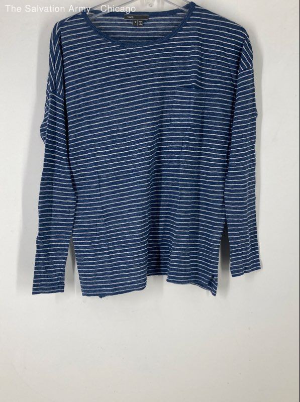 Vince Womens Blue White Striped Linen Long Sleeve Pullover T-Shirt Size Small
