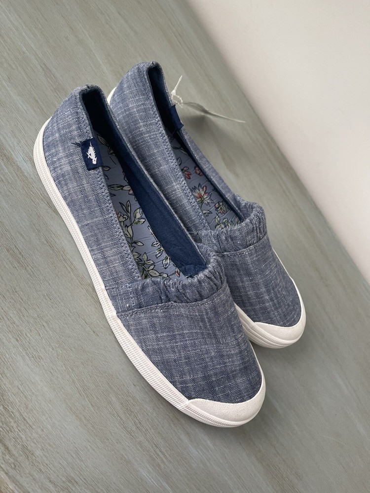 Rocket Dog Size 10 M Cray Horizon Navy Blue Womens Slip on Loafer Chambray Denim