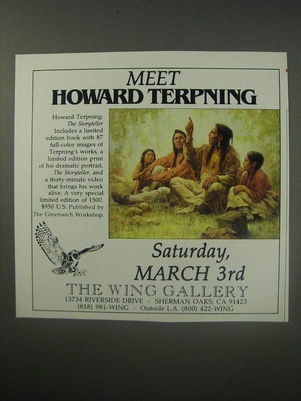 1990 The Wing Gallery The Storyteller Ad - Meet Howard Terpning