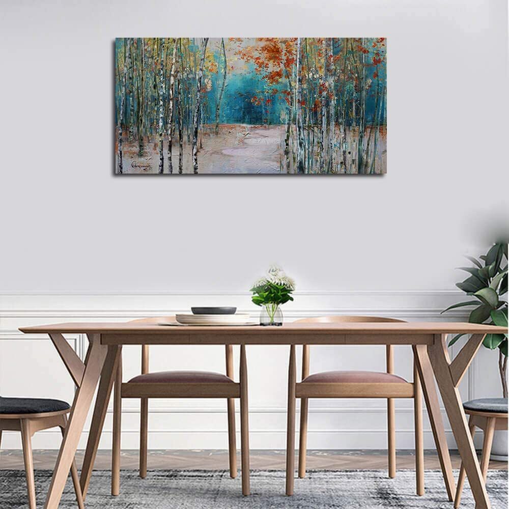 Blue Tree Canvas Wall Art Forest Landscape Hand Painted Oil Paintings Modern