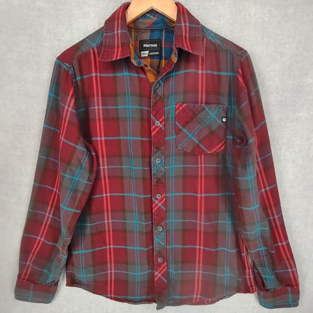 Marmot Shirt Mens Small Multicolor Tartan Flannel Button Up Plaid Outdoor Hike