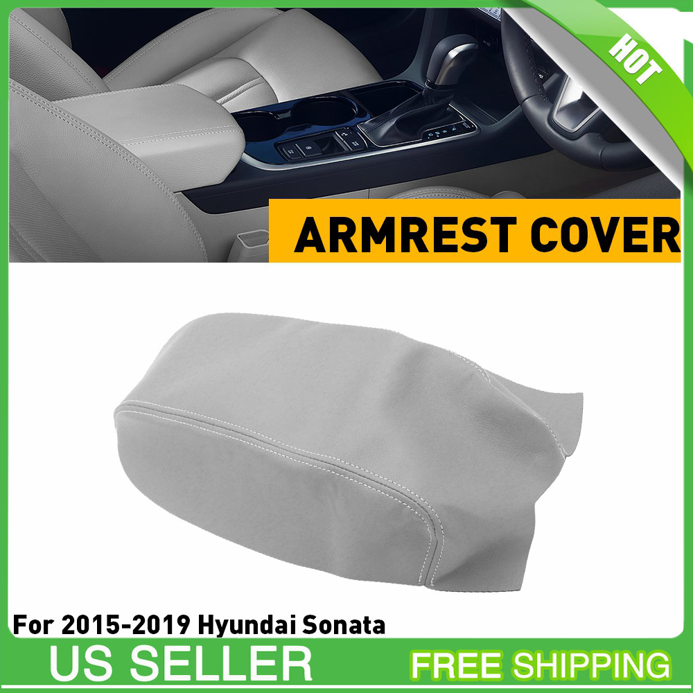 FOR 15-19 Hyundai Sonata Gray Real Leather Center Lid Console Armrest Cover skin