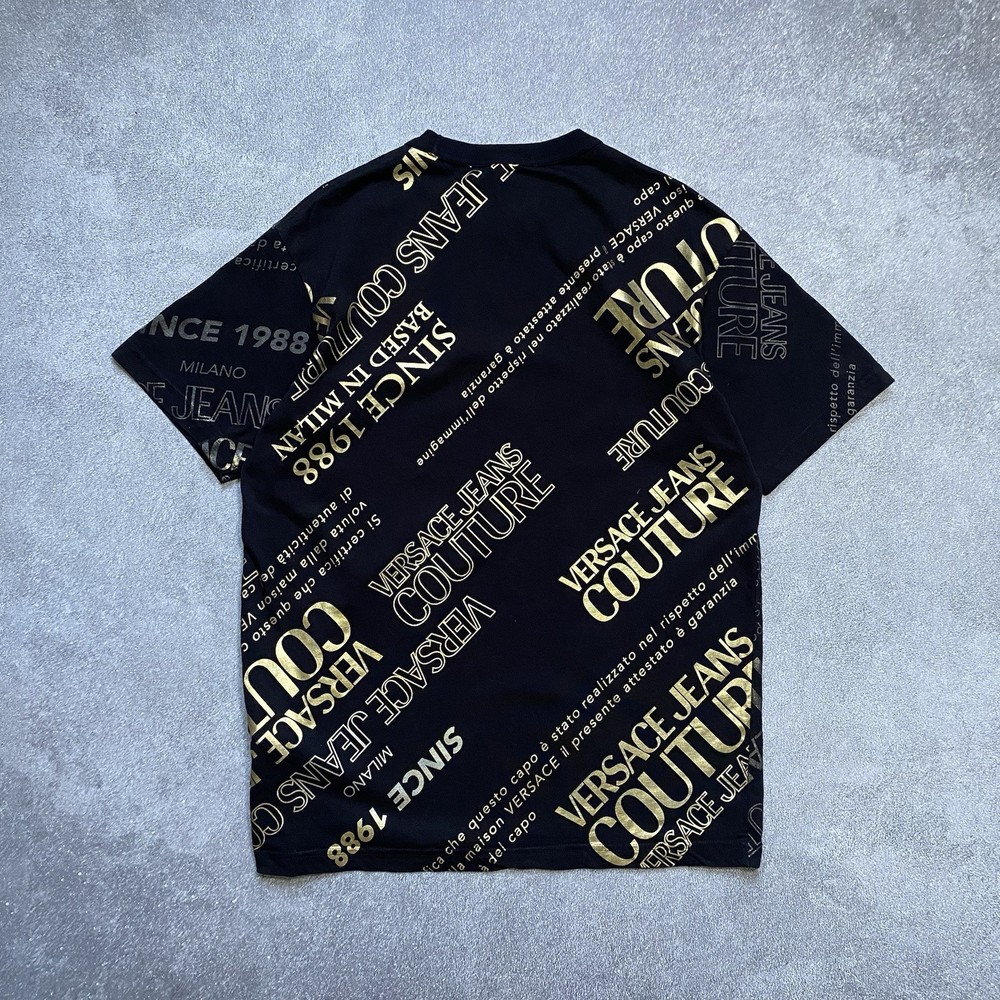 Versace Jeans Couture Gold Logo All Over Print T-Shirt Black Men's Size S / XS