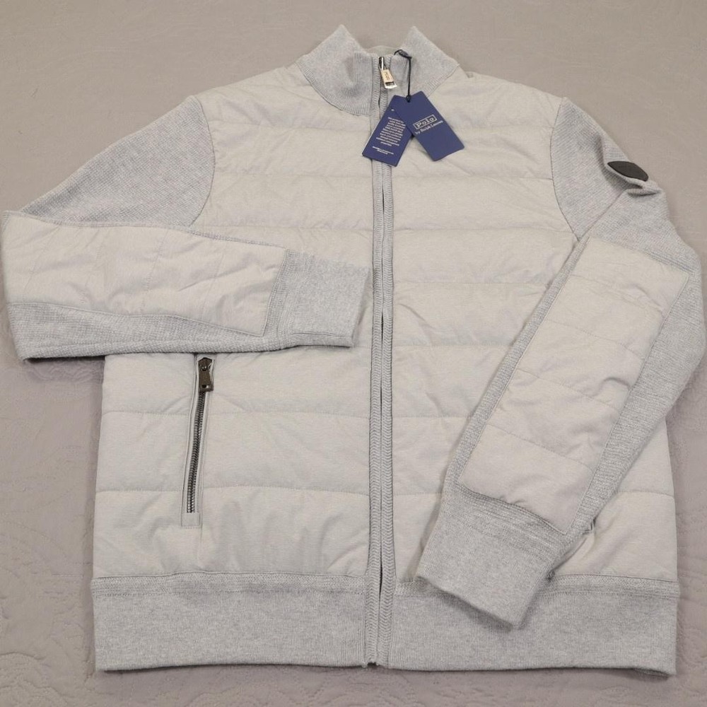 Polo Ralph Lauren Hybrid Full Zip Sweater Jacket Mens Medium Gray Quilted Knit