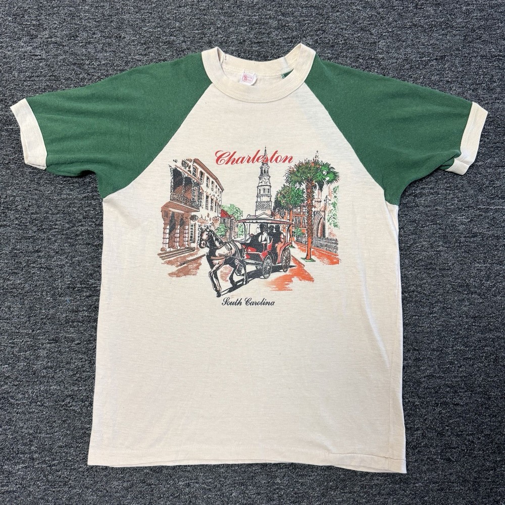 Vintage 70s Charleston South Carolina Ringer Single Stitch T-Shirt Mens - Size M