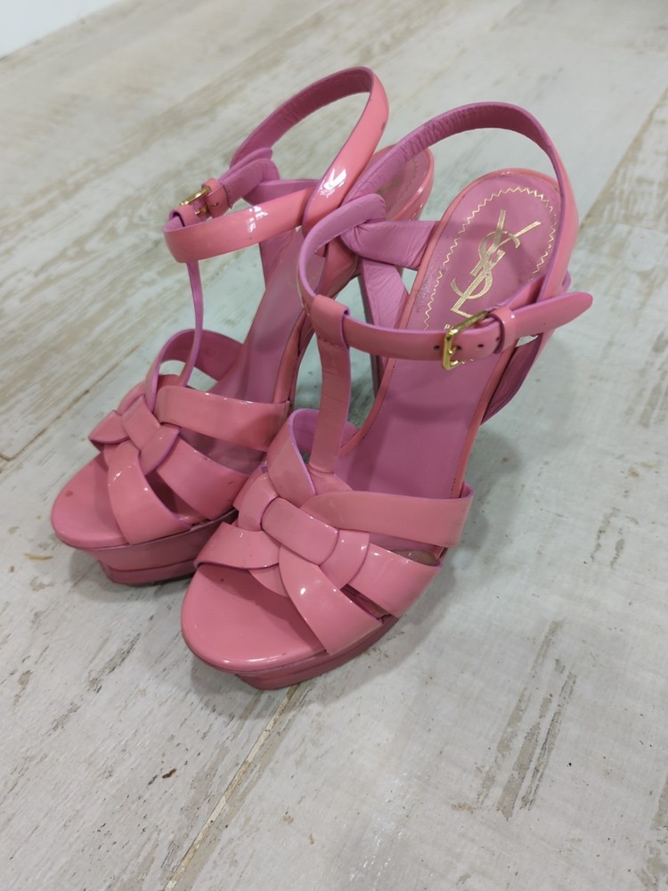 Yves Saint Laurent Tribute Pink Patent Leather Sandals Size 37