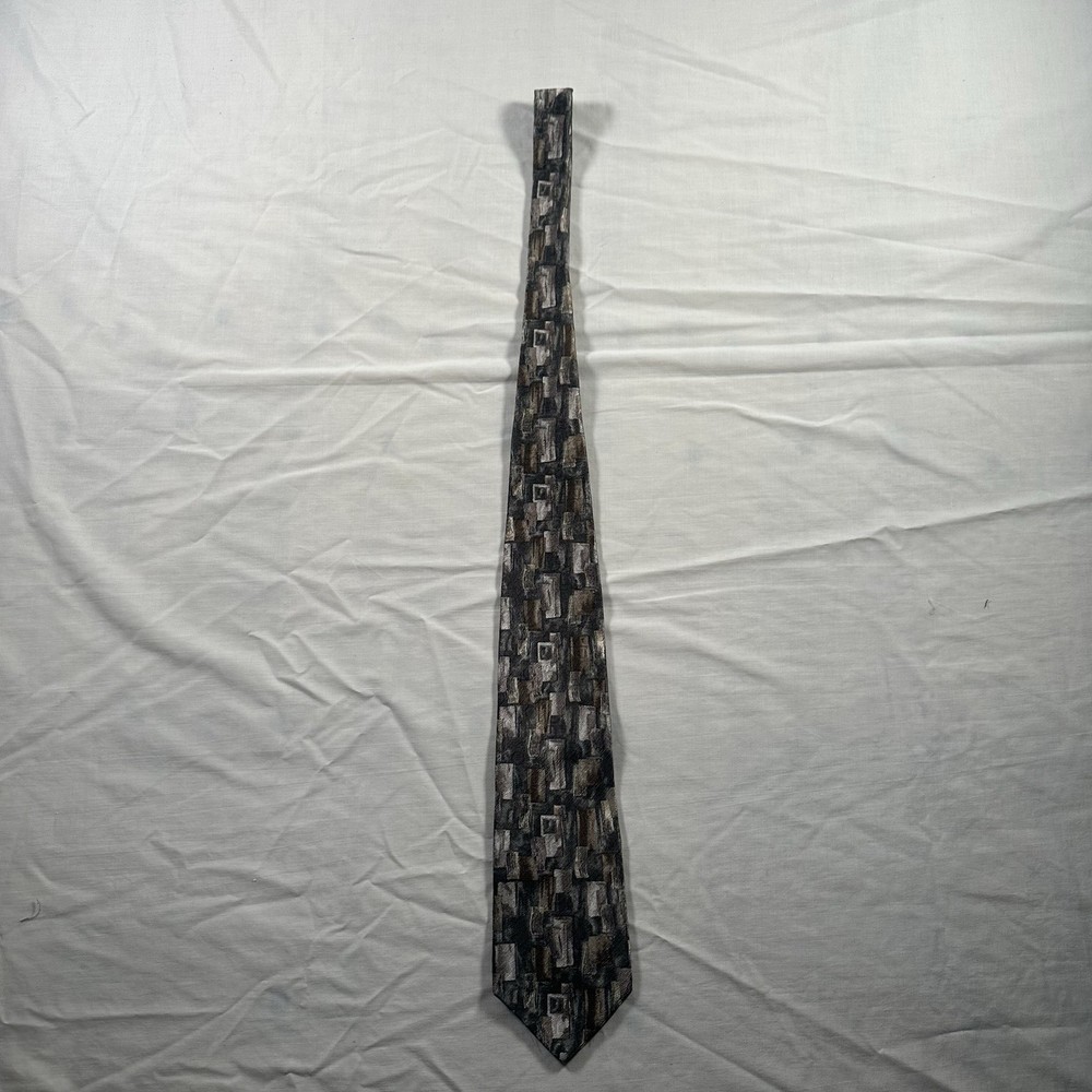 Vintage Pierre Cardin Green,brown,gray Tie Geometric Necktie 100% Silk U.S.A.