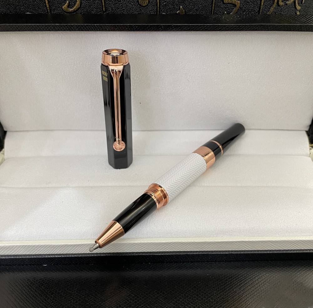 Deluxe Writers Series White - Rose Gold Clip 0.7mm Rollerball Pen No Box