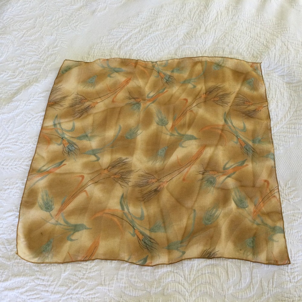 Vintage Brown Sabatina Chiffon Floral Abstract Scarf 21in