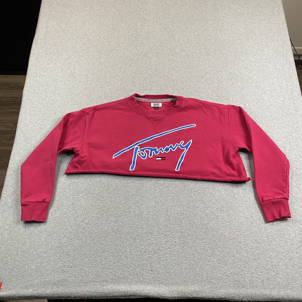 Tommy Hilfiger Sweatshirt Womens Medium Pullover Cut Off Cropped Crop Top Y2K