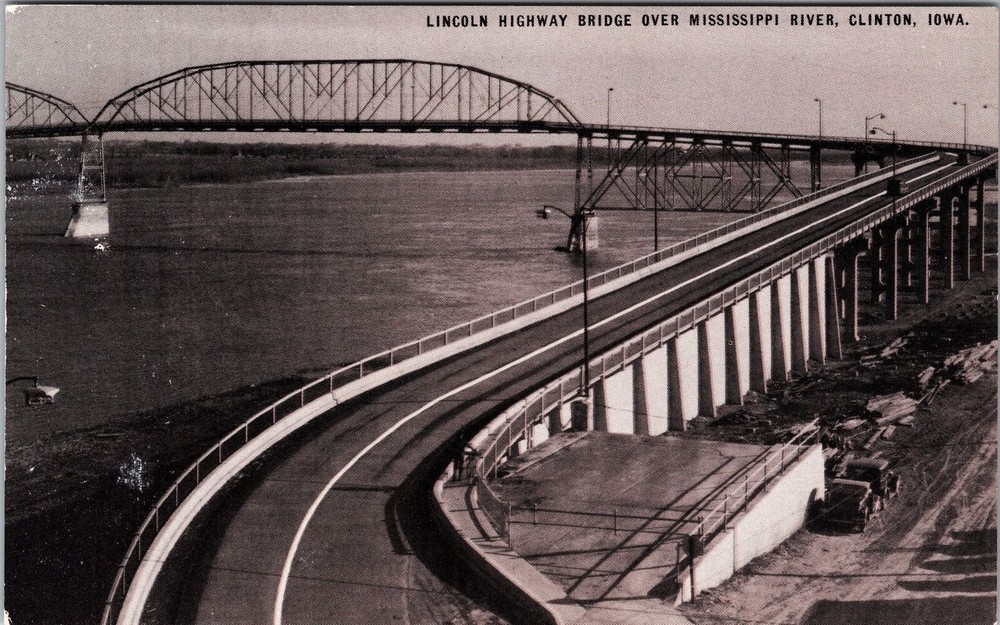 Clinton IA-Iowa, Lincoln Highway Bridge, Aerial, Vintage Postcard