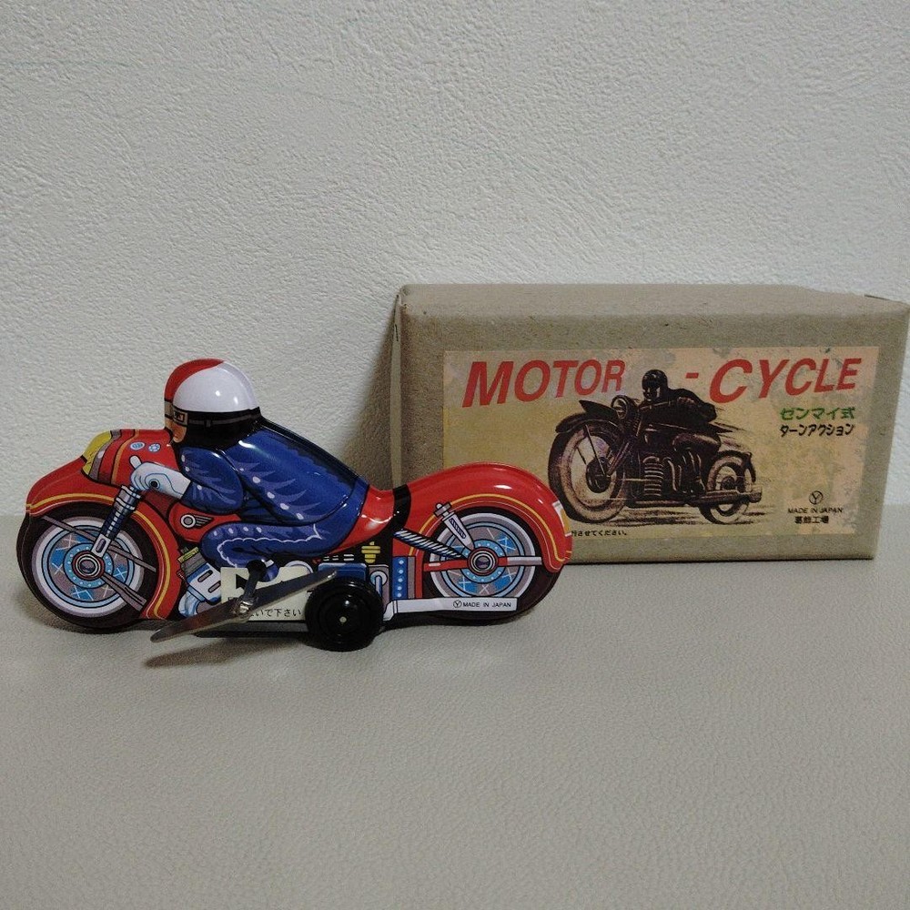 Tin toy spring motorcycle with box Showa retro #ef33ec
