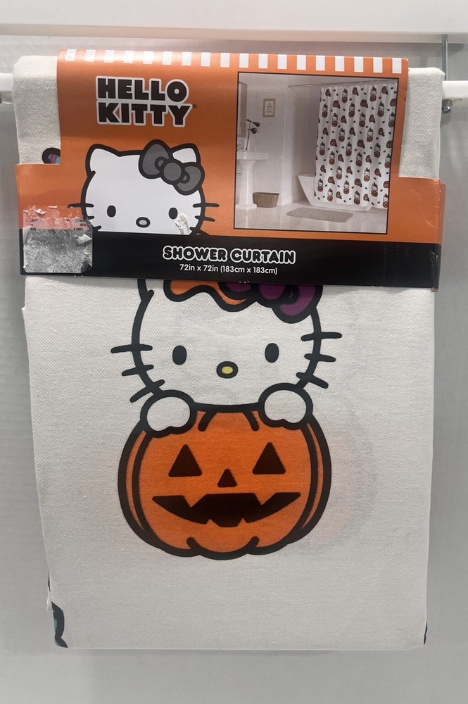 Hello Kitty Halloween Pumpkin and Candy Trick or Treat Shower Curtain - NWT
