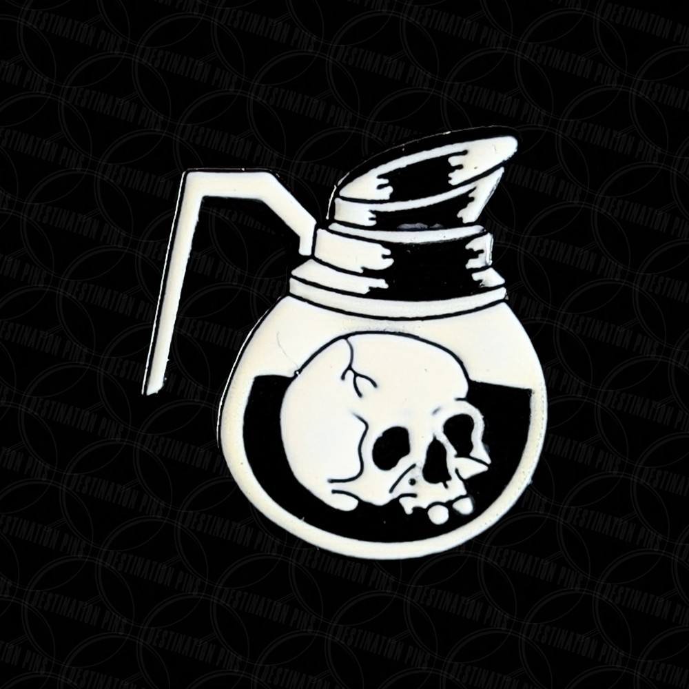Cute Spooky Skull In A Coffee Pot Enamel Halloween Pin