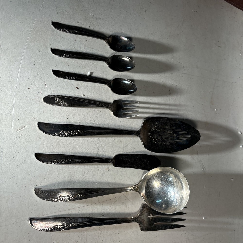 W.M Rogers Bros 1818 Silver plate Silverware 8 Serving Forks Spoons Ladle