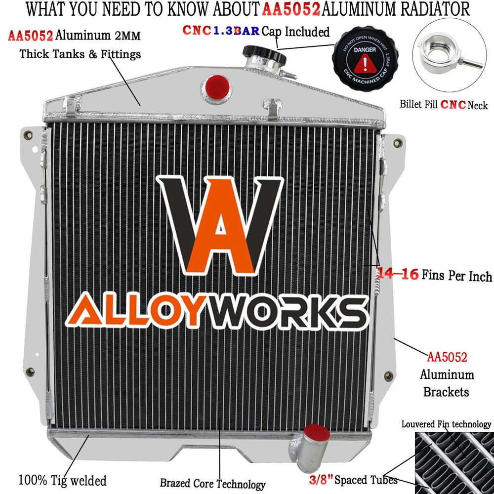 Aluminum 3 Row Radiator For 1943-1948 Chevy Car Sedan Coupe 3.5L 3.8L 6 Cylinder
