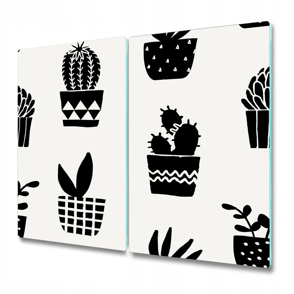 Glass Induction Ceramic Hob Cover Geometric cacti simple black and white 2x30x52