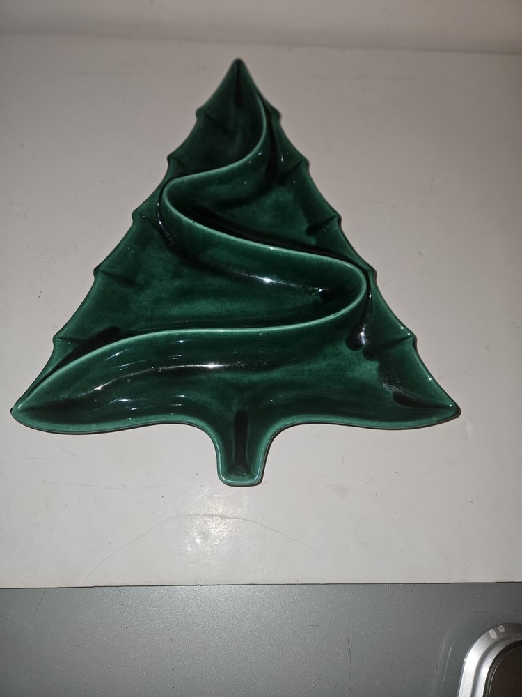 Vintage MCM Atlantic Mold Ceramic Christmas Tree Snack Candy Nut Tray Platter