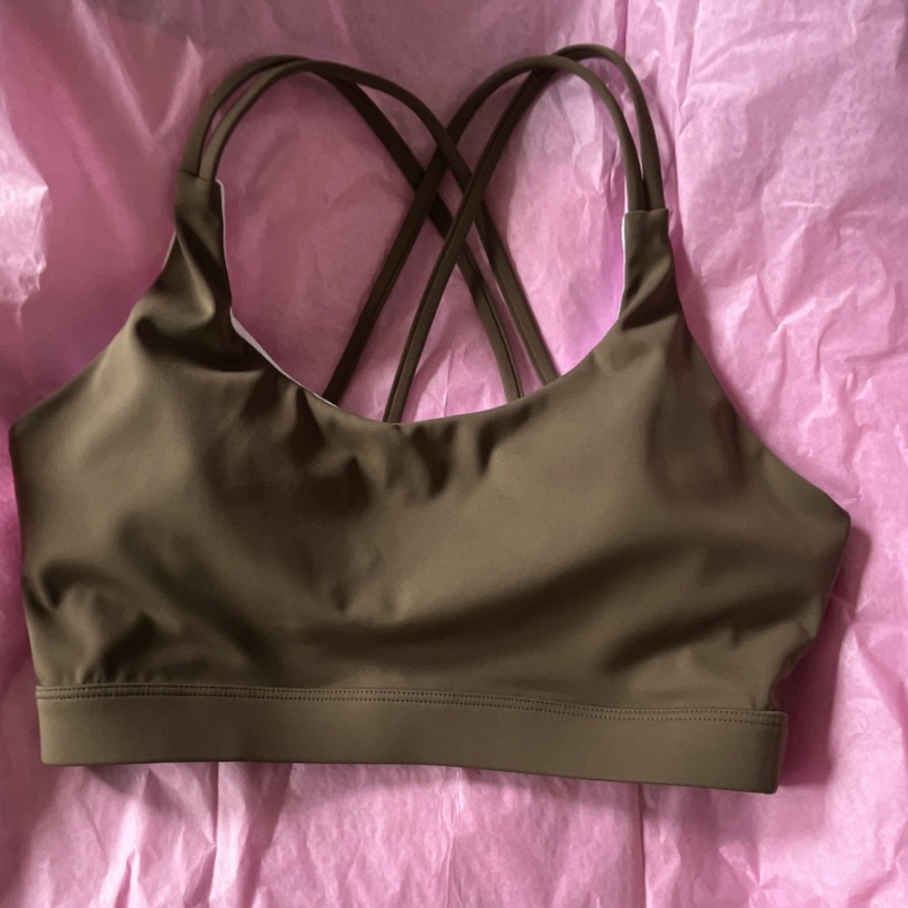Lululemon Sports Bra Olive White Crossback Pullover Wireless Women