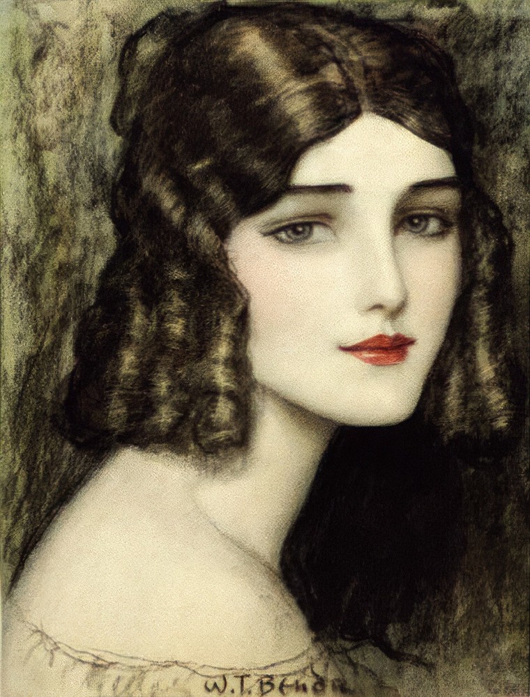 Girl’s Head with Curls Wladyslaw Theodore Benda 1927 Vintage Poster Print