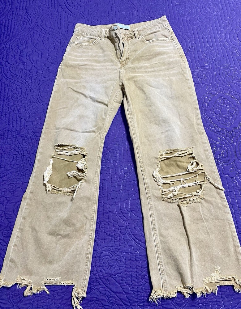 VERVET Flying Monkey womens Super High Rise 90's Vintage Crop Flare Jeans Tan 27