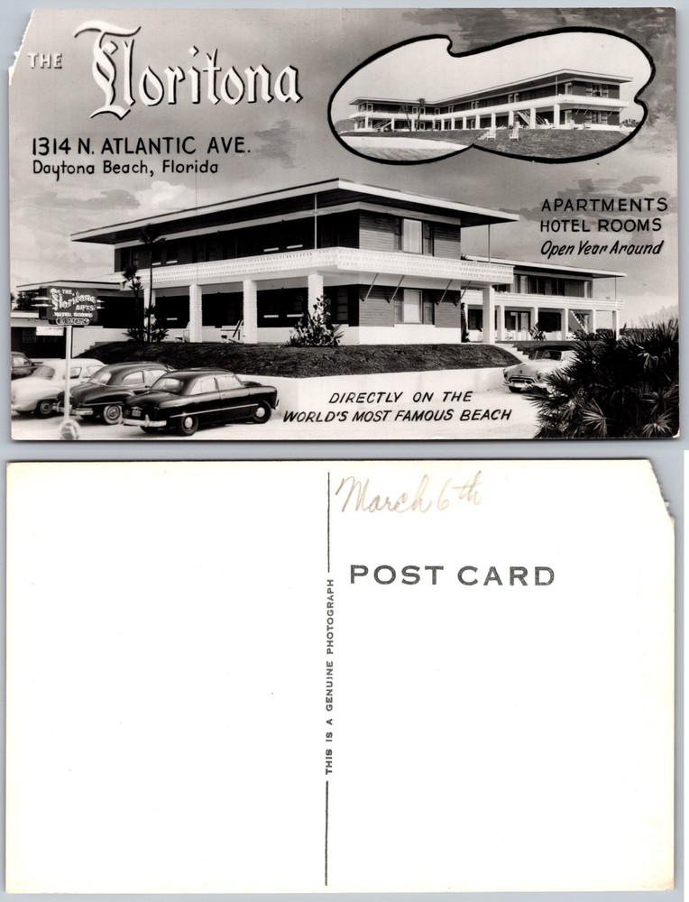 Floritona Daytona Beach Florida Motel Cars Sign Postcard