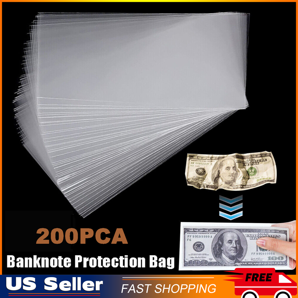 200X Clear Paper Money Sleeves Currency Banknote Storage Bag Holder Protector US