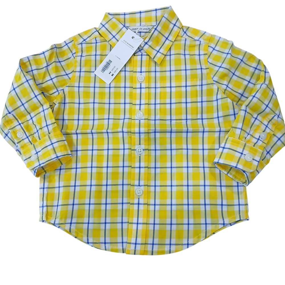 NEW Janie and Jack Boys Shirt Size 12-18 Months Button Down  Blue Yellow Easter