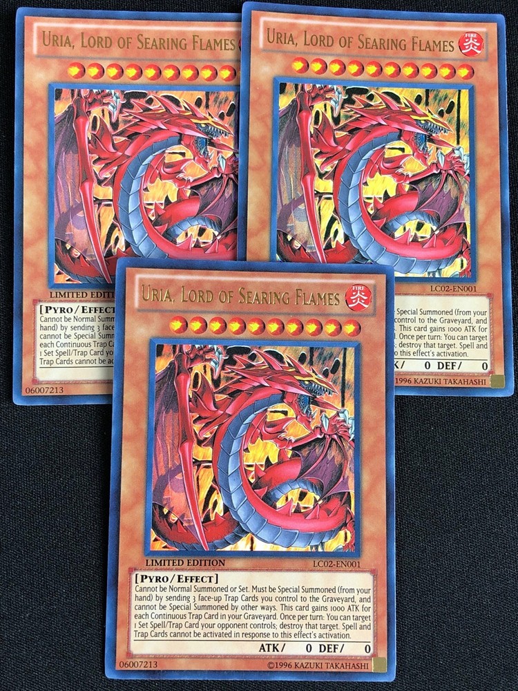 YuGiOh Uria Lord of Searing Flames LC02-EN001 Ultra Rare x3 NM
