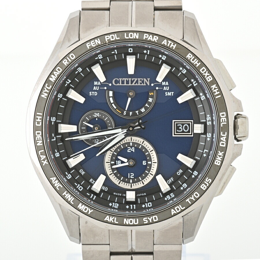 Citizen Atessa AT9090-53L Radio Solar Titanium Watch Blue Dial Used