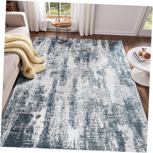 Modern Washable 4x6 Grey Abstract Area Rug for Living Room-image