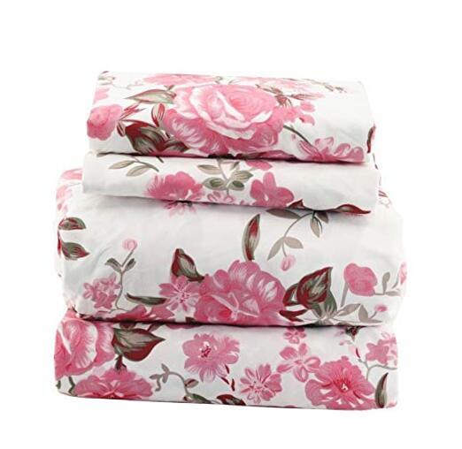 1800 Series Super Soft 4pcs Queen Sheet Set Microfiber Floral Rose Pink